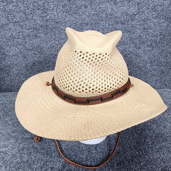 STETSON Airway Natural Straw Vented Panama Safari Hat Large Chin Strap Travel - Picture 7 of 16